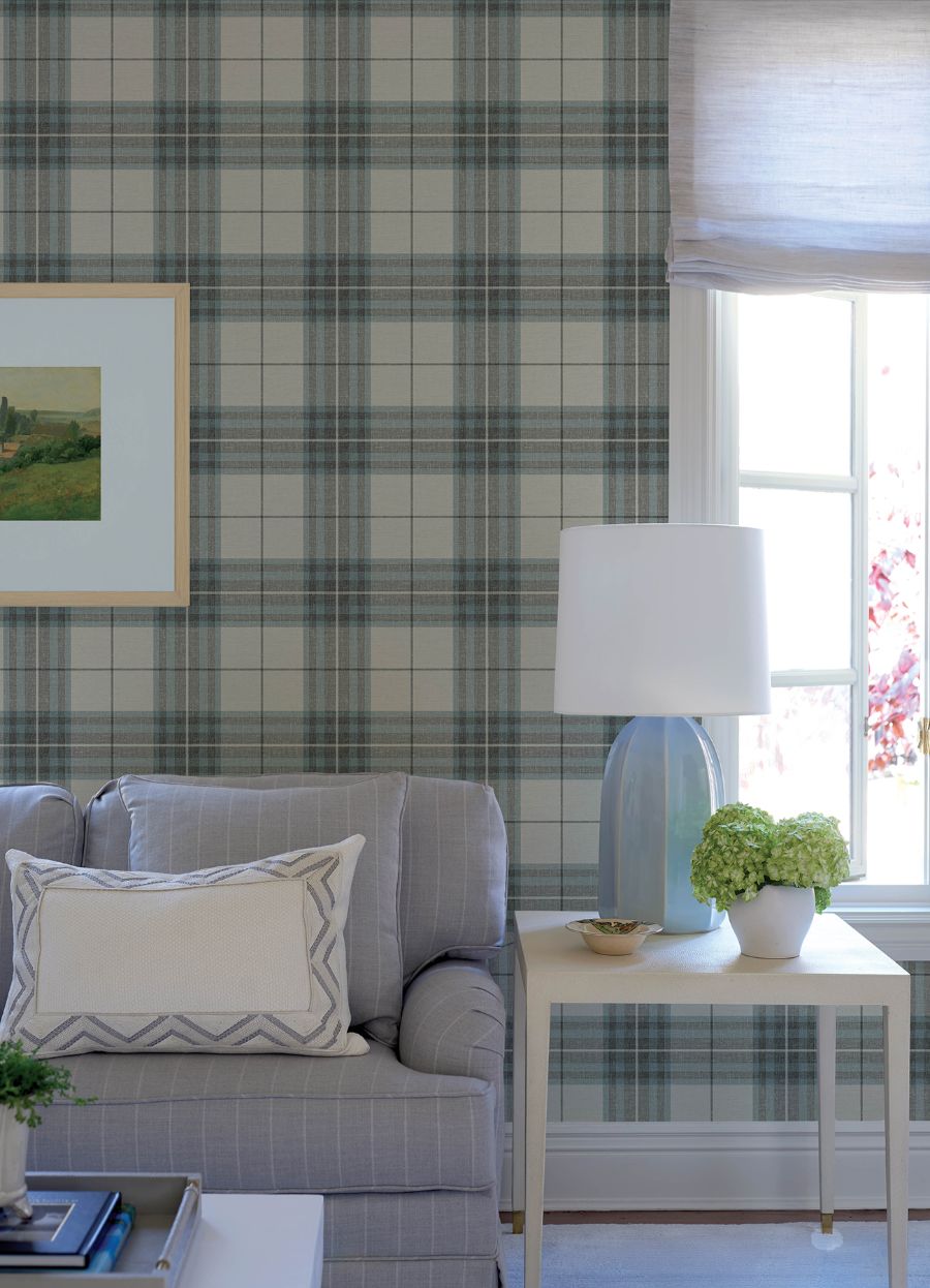 Purchase 4192-27695 Chesapeake Wallpaper, Cabin Check Teal Plaid - Plaid & Stripe1