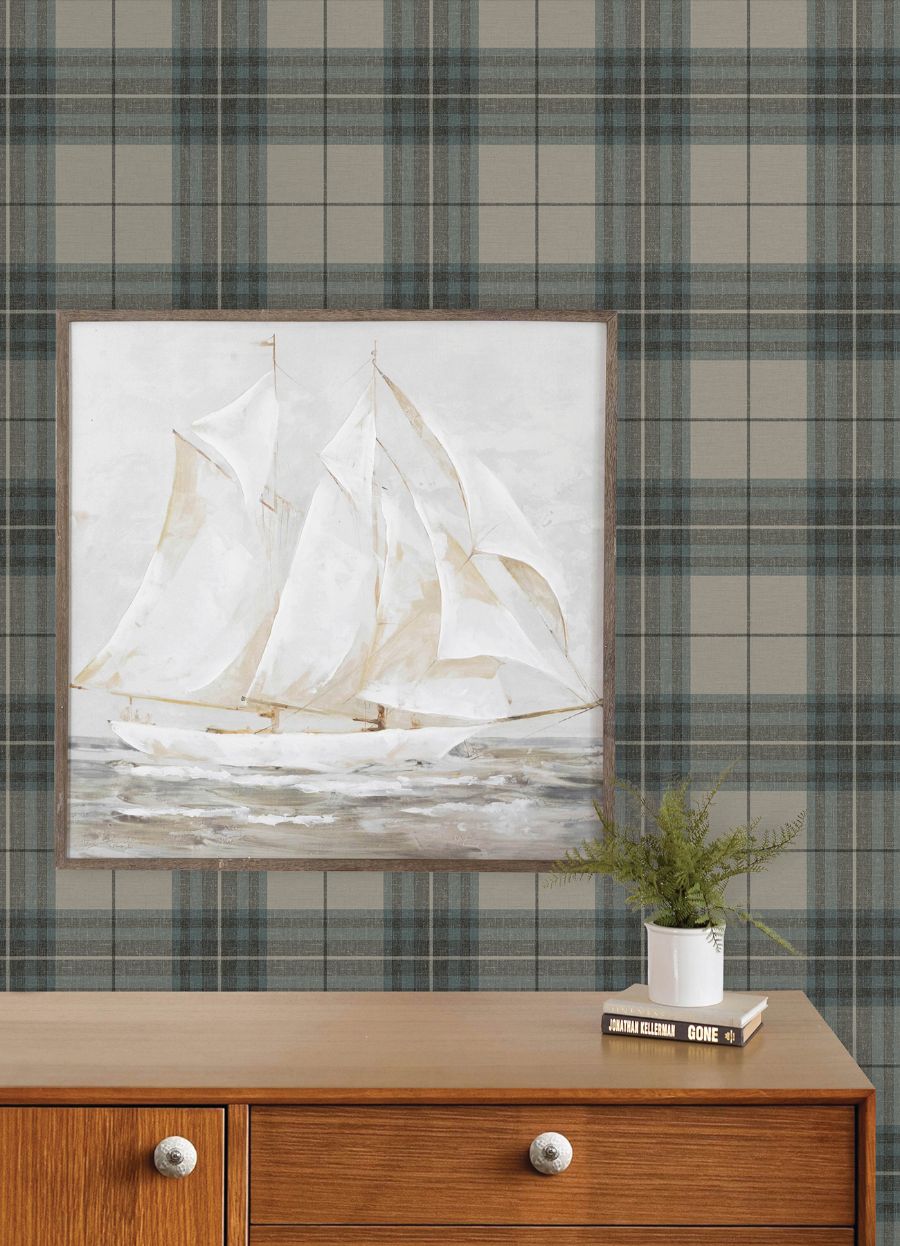 Purchase 4192-27695 Chesapeake Wallpaper, Cabin Check Teal Plaid - Plaid & Stripe12