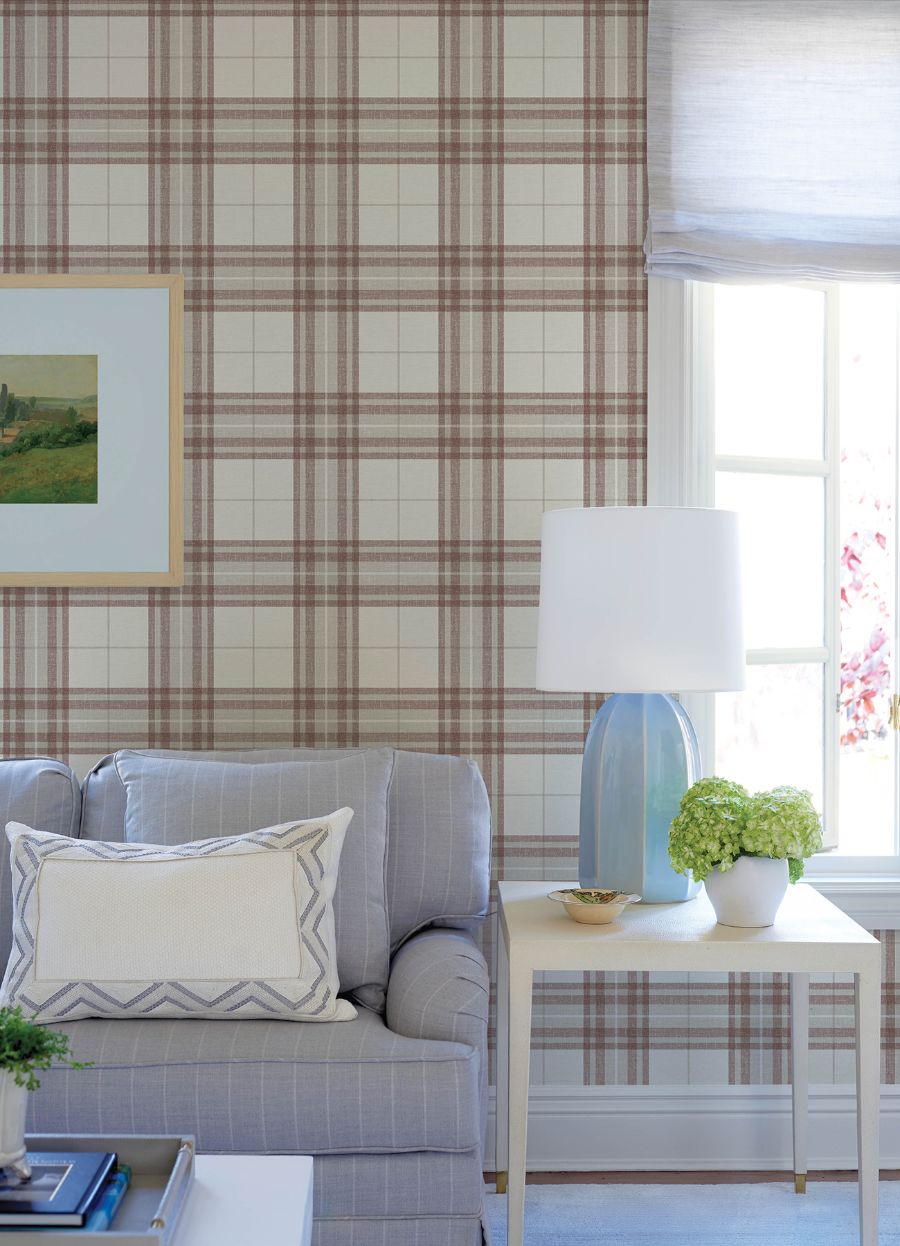 Purchase 4192-27696 Chesapeake Wallpaper, Cabin Check Rust Plaid - Plaid & Stripe1