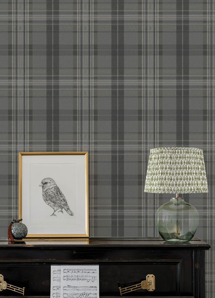 Purchase 4192-330215 Chesapeake Wallpaper, Austin Charcoal Plaid - Plaid & Stripe1