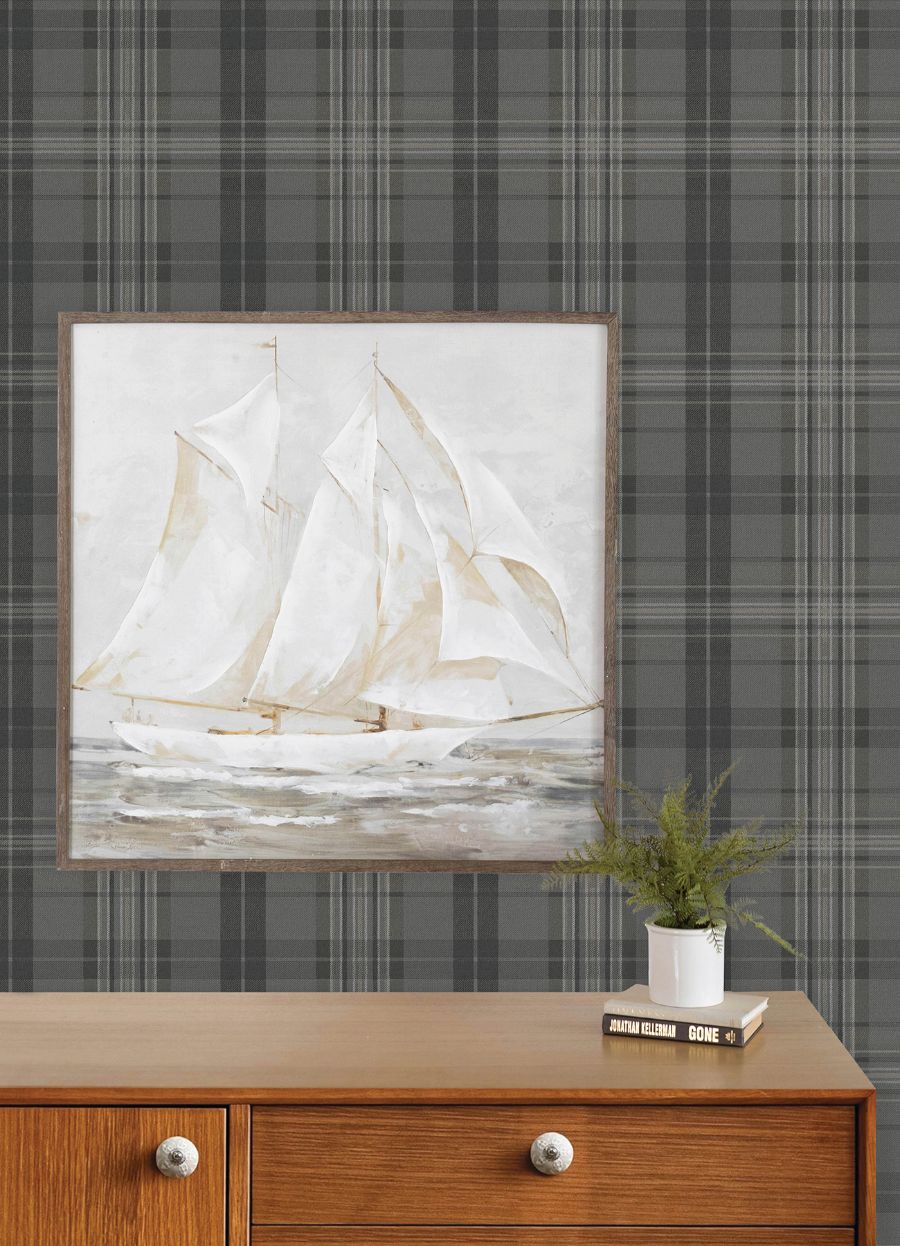 Purchase 4192-330215 Chesapeake Wallpaper, Austin Charcoal Plaid - Plaid & Stripe12