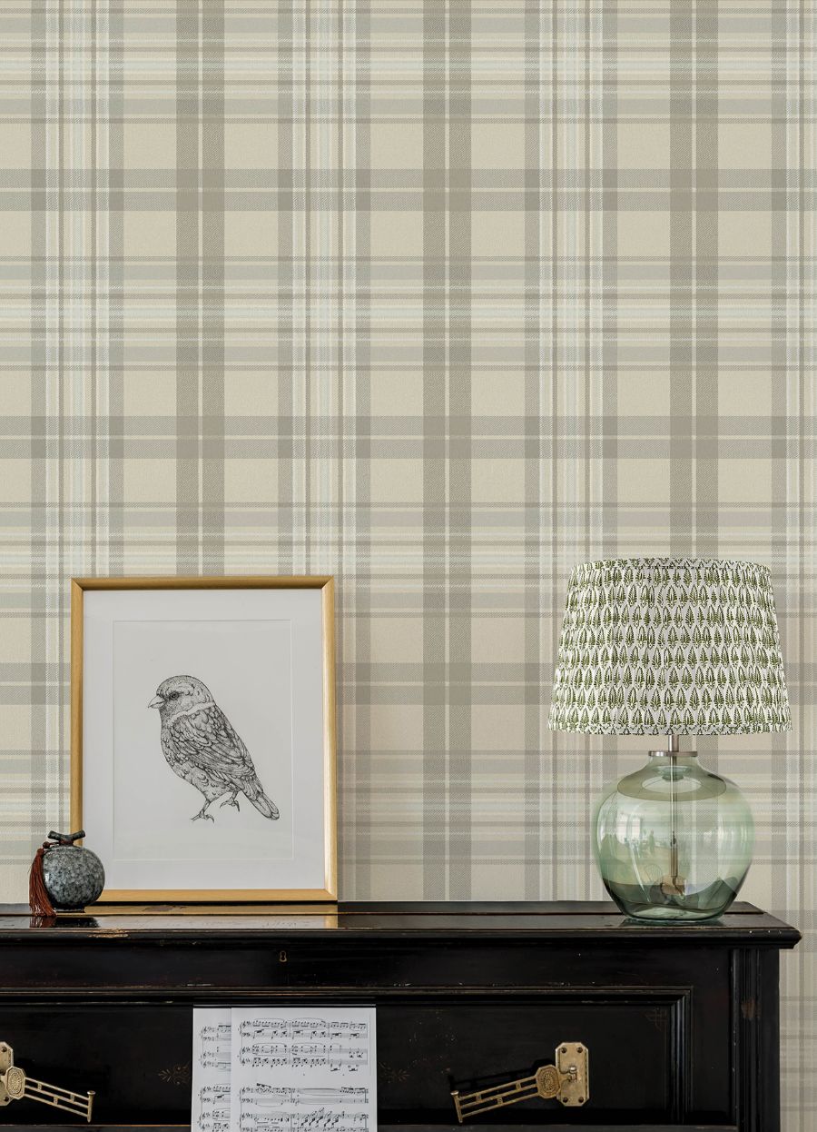 Purchase 4192-330216 Chesapeake Wallpaper, Austin Beige Plaid - Plaid & Stripe1