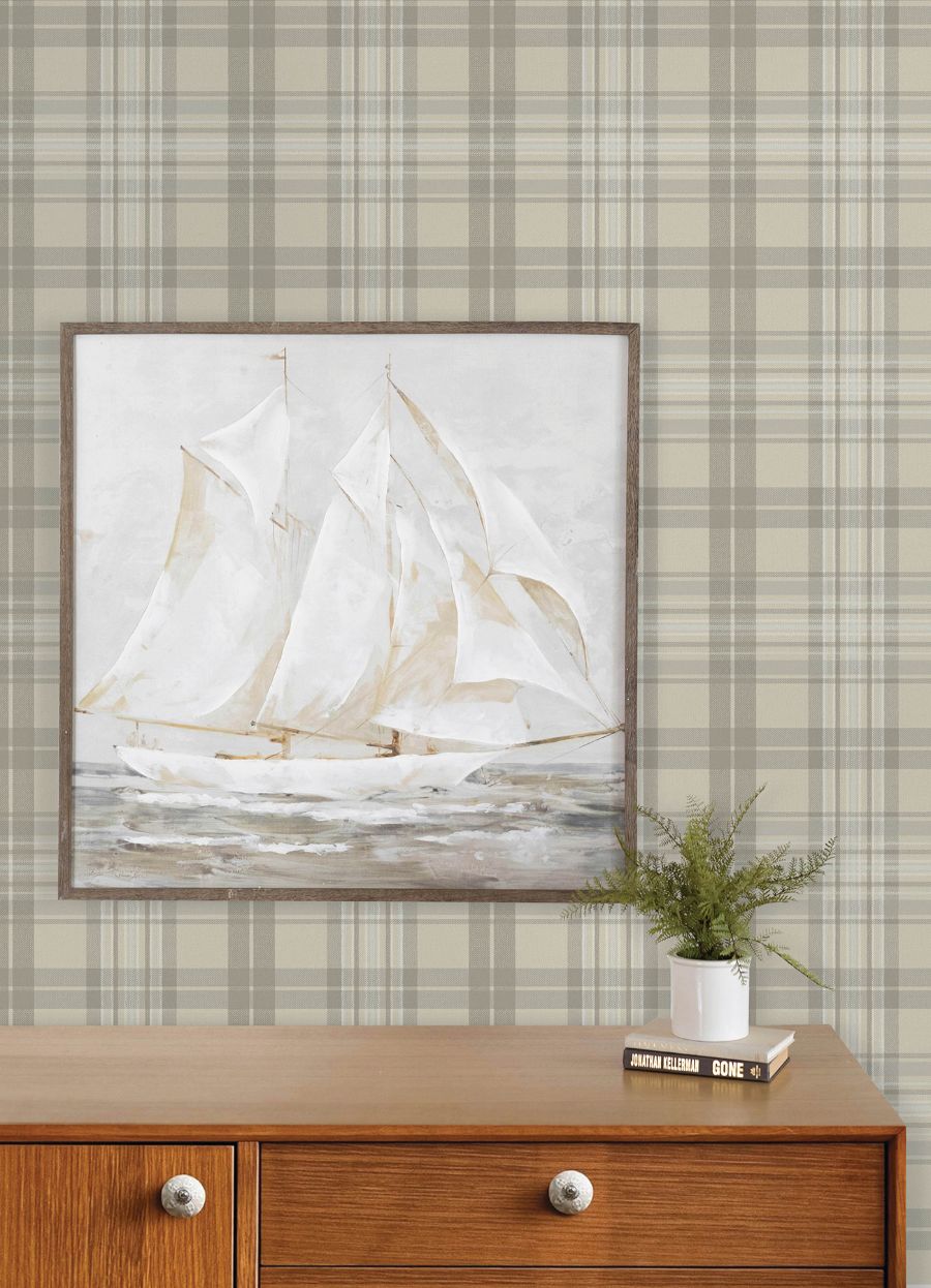 Purchase 4192-330216 Chesapeake Wallpaper, Austin Beige Plaid - Plaid & Stripe12