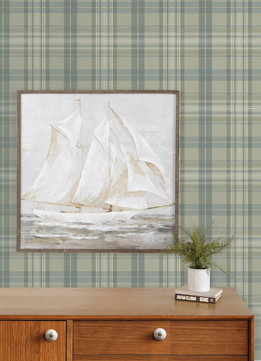Purchase 4192-330217 Chesapeake Wallpaper, Austin Sage Plaid - Plaid & Stripe12