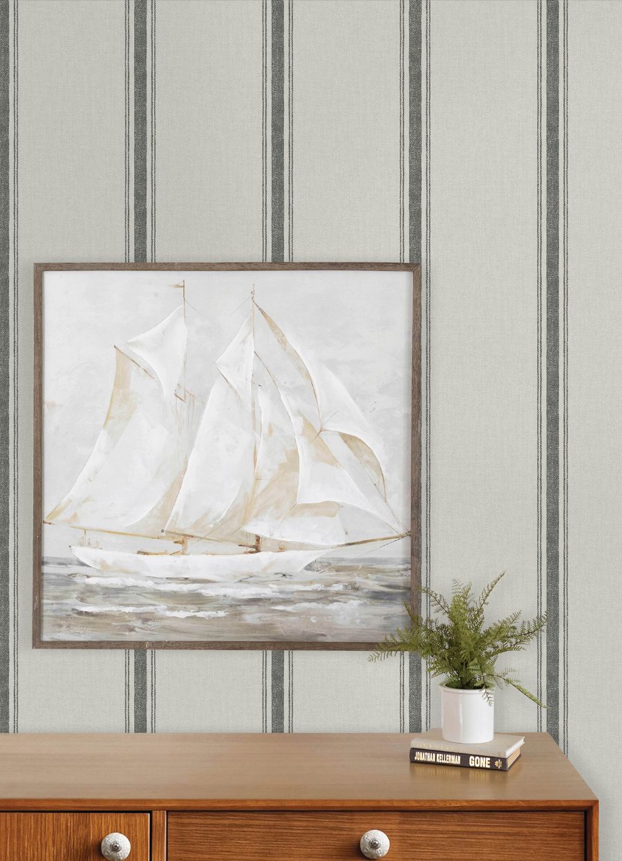 Purchase 4192-70066 Chesapeake Wallpaper, Linette Black Fabric Stripe - Plaid & Stripe12