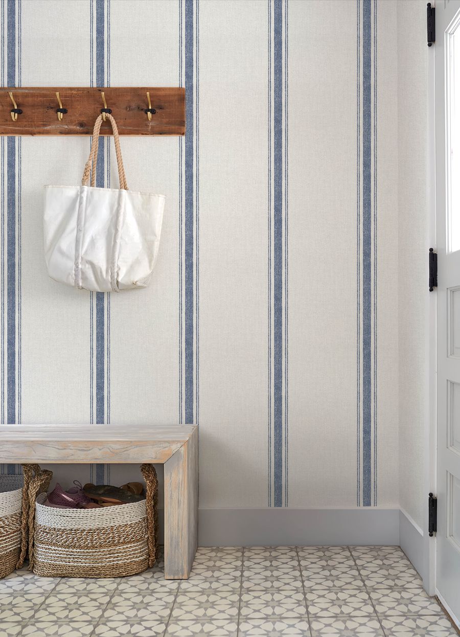 Purchase 4192-70067 Chesapeake Wallpaper, Linette Blue Fabric Stripe - Plaid & Stripe1