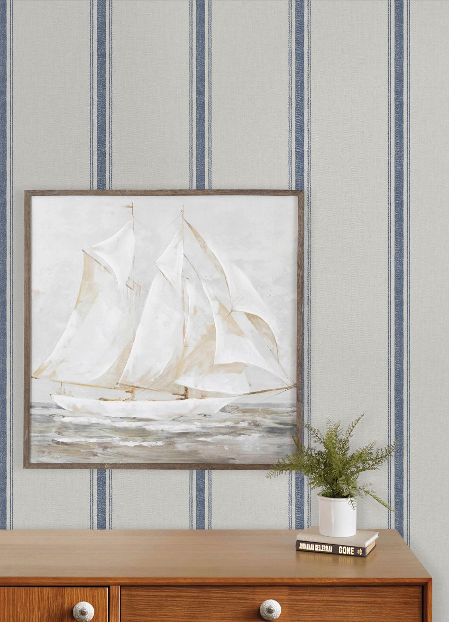 Purchase 4192-70067 Chesapeake Wallpaper, Linette Blue Fabric Stripe - Plaid & Stripe12