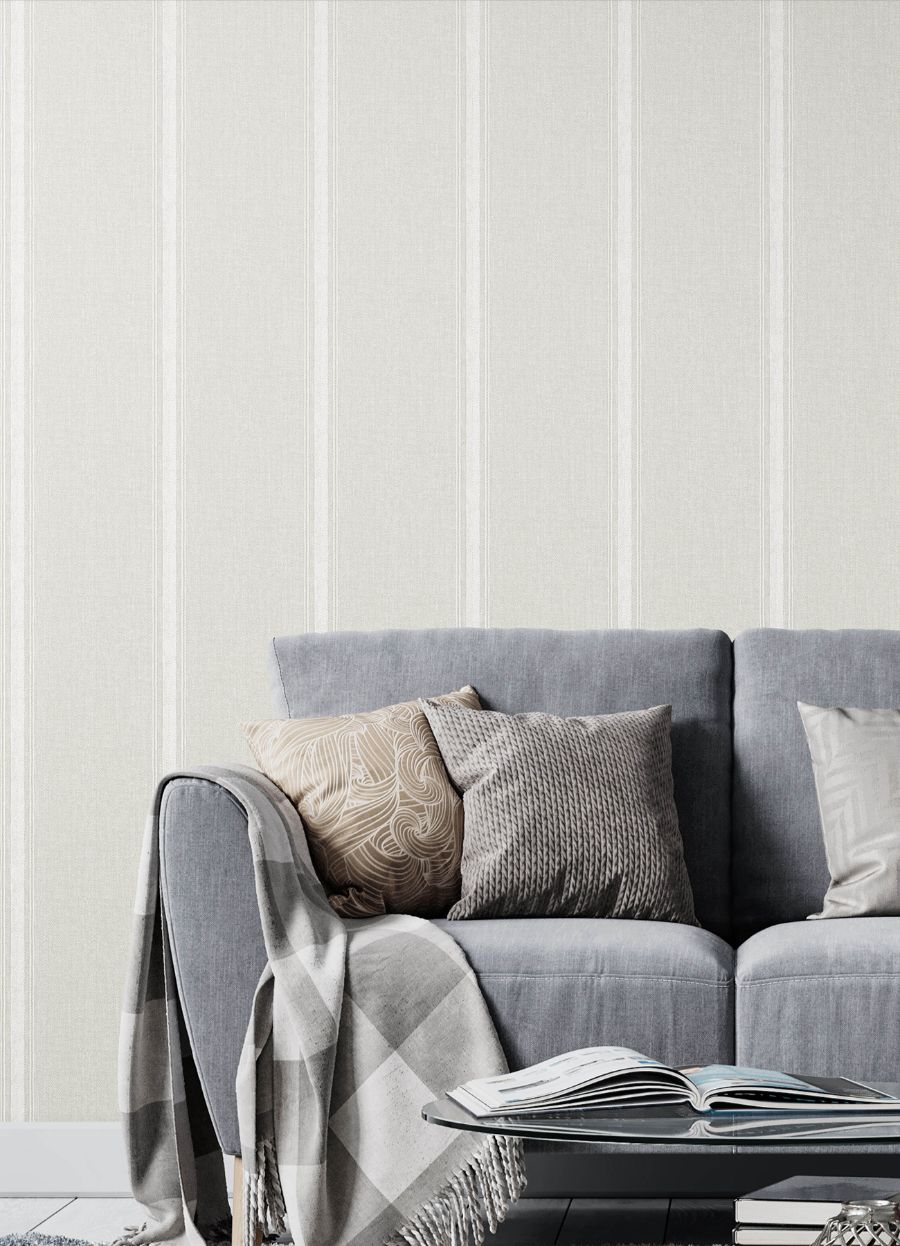 Purchase 4192-70070 Chesapeake Wallpaper, Linette Beige Fabric Stripe - Plaid & Stripe1