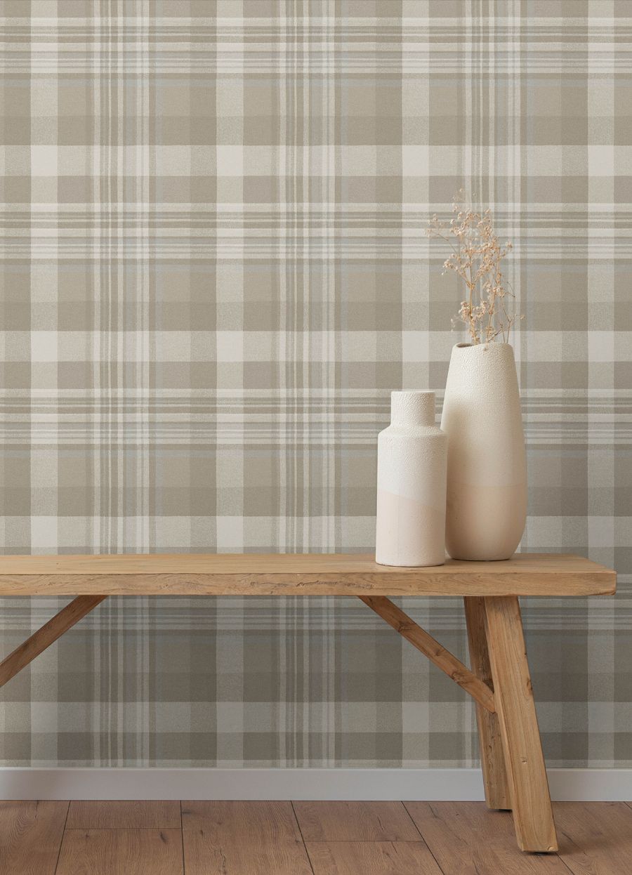 Purchase 4192-72633 Chesapeake Wallpaper, Dutton Plaid Light Brown Flannel - Plaid & Stripe1