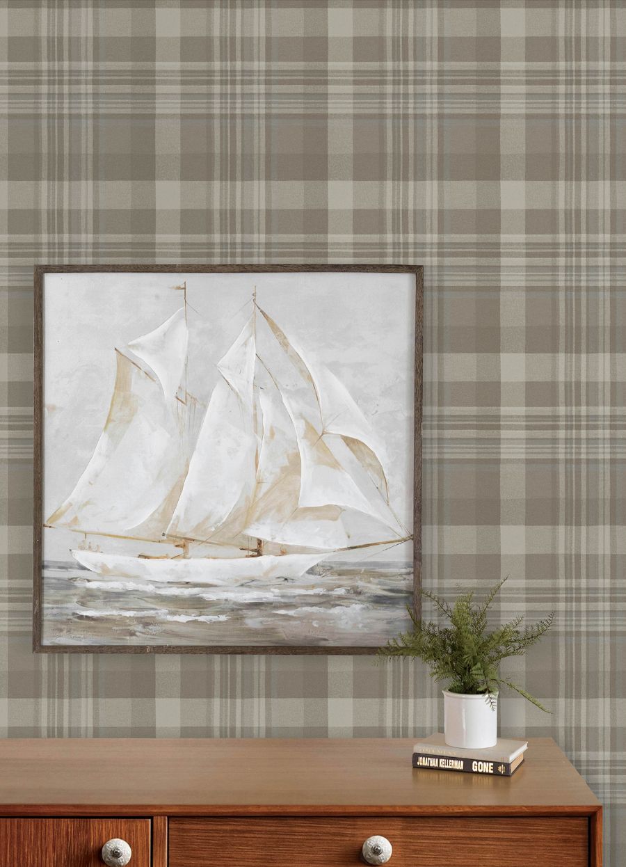 Purchase 4192-72633 Chesapeake Wallpaper, Dutton Plaid Light Brown Flannel - Plaid & Stripe12