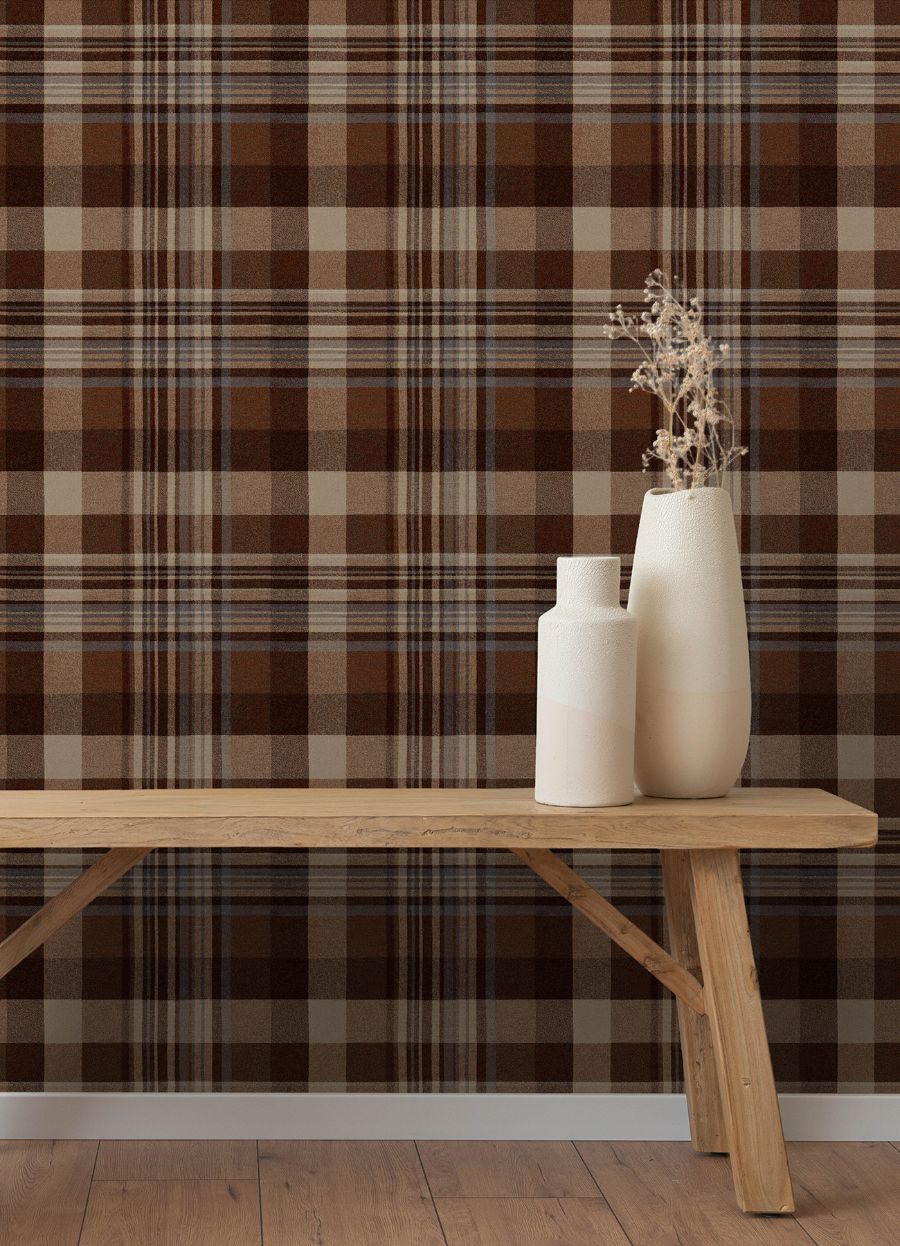 Purchase 4192-72636 Chesapeake Wallpaper, Dutton Plaid Rust Flannel - Plaid & Stripe1