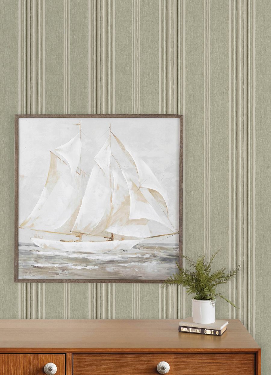 Purchase 4192-83121 Chesapeake Wallpaper, Calvados Moss Linen Stripe - Plaid & Stripe12