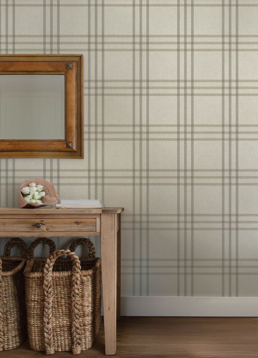 Purchase 4192-83401 Chesapeake Wallpaper, Fletcher Grey Plaid - Plaid & Stripe1