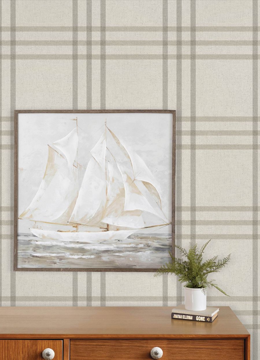 Purchase 4192-83401 Chesapeake Wallpaper, Fletcher Grey Plaid - Plaid & Stripe12