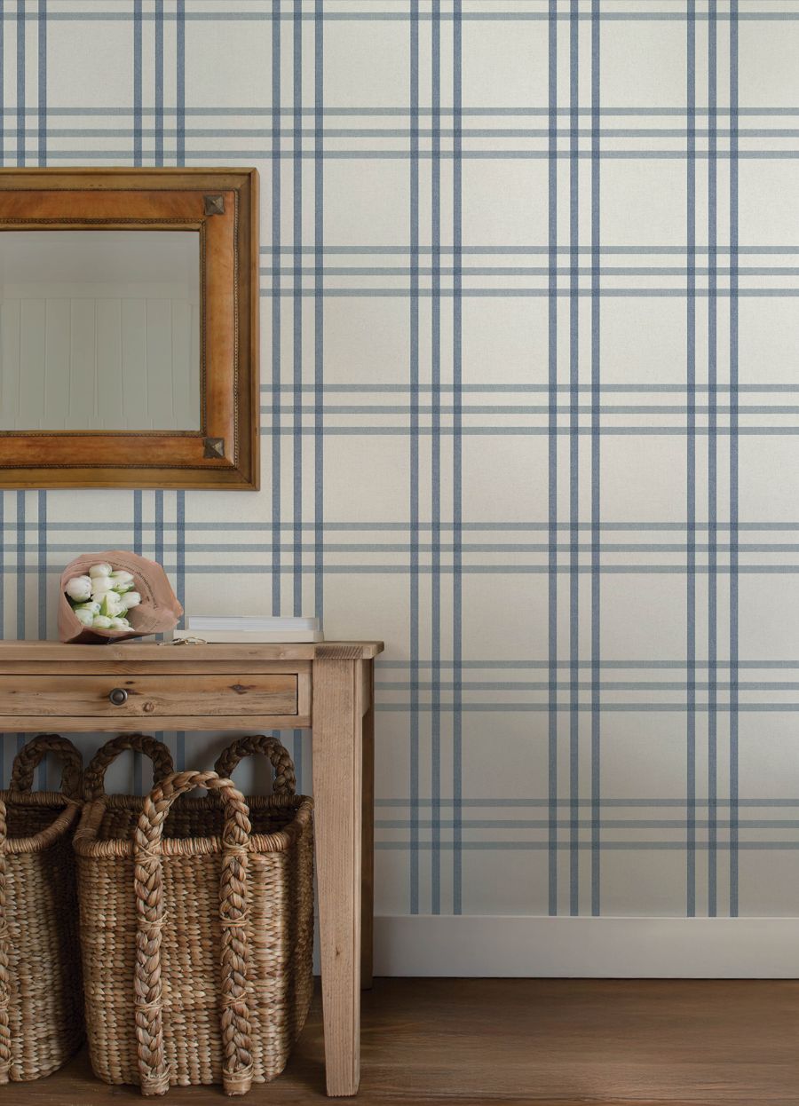 Purchase 4192-83402 Chesapeake Wallpaper, Fletcher Blue Plaid - Plaid & Stripe1