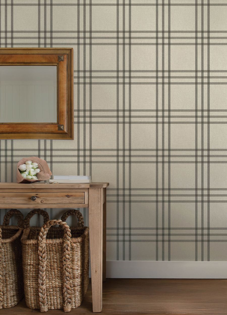 Purchase 4192-83403 Chesapeake Wallpaper, Fletcher Black Plaid - Plaid & Stripe1