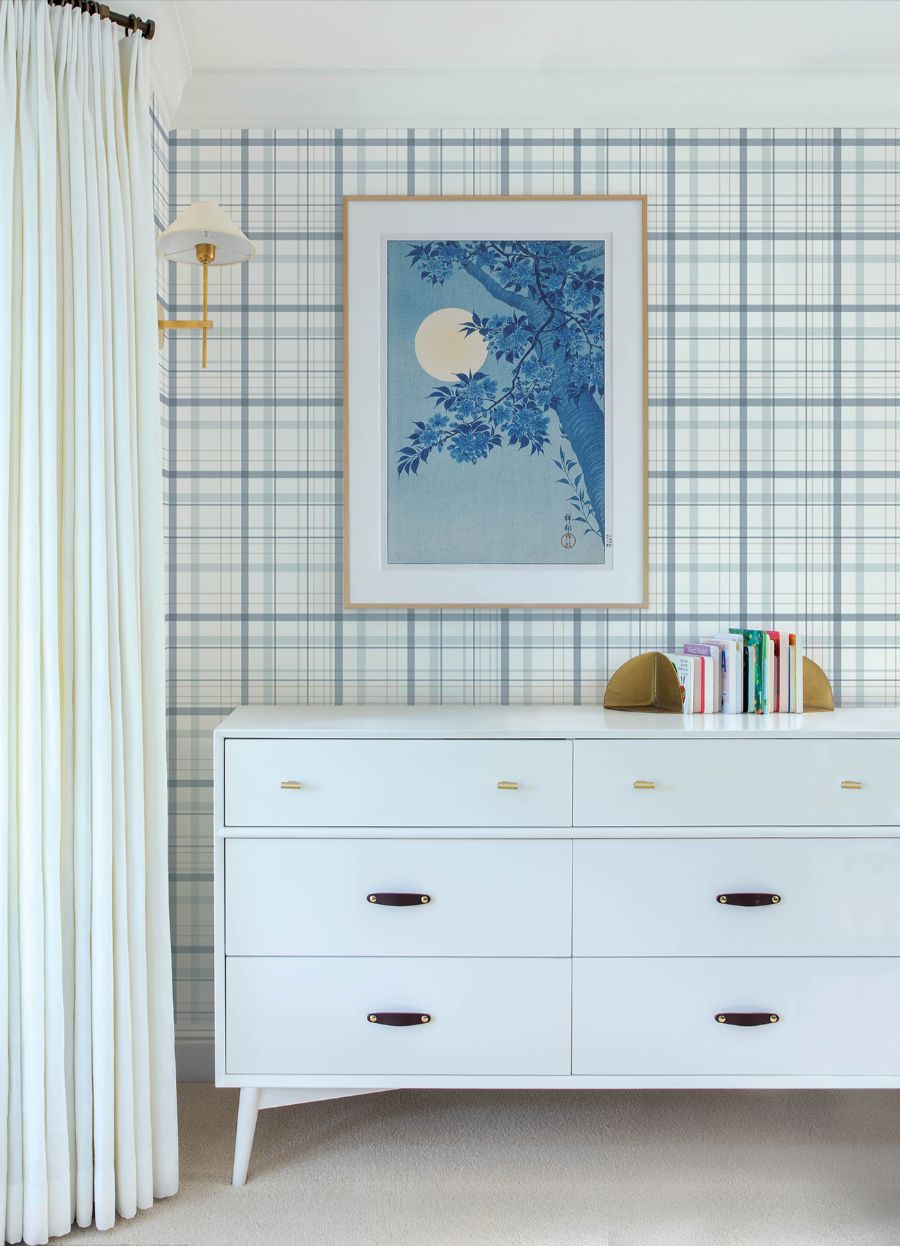 Purchase 4192-83406 Chesapeake Wallpaper, Burgess Blue Plaid - Plaid & Stripe1