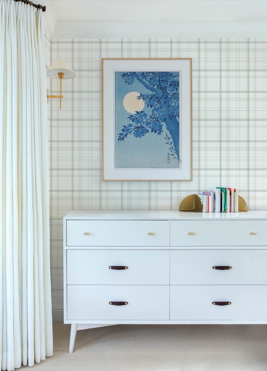 Purchase 4192-83407 Chesapeake Wallpaper, Burgess Light Grey Plaid - Plaid & Stripe1