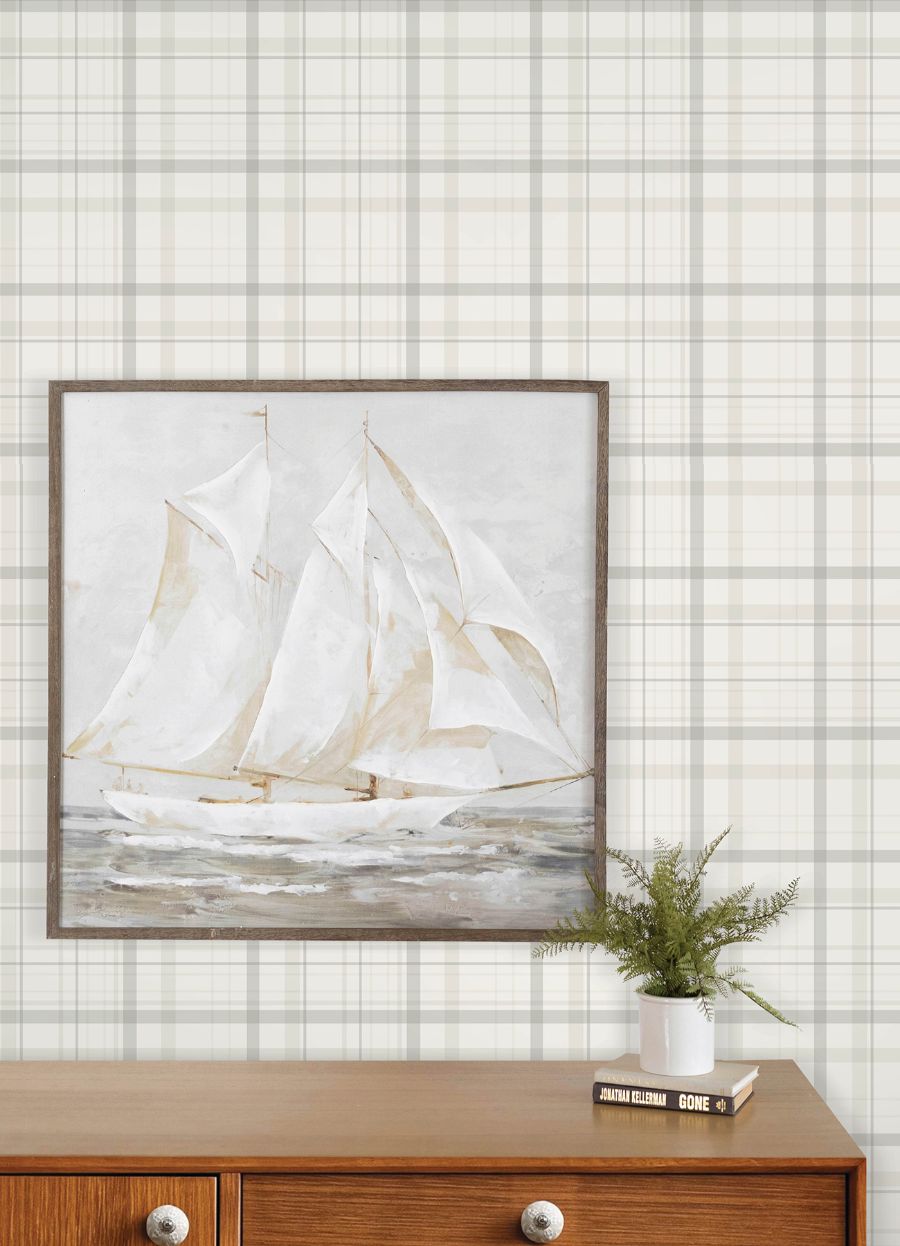 Purchase 4192-83407 Chesapeake Wallpaper, Burgess Light Grey Plaid - Plaid & Stripe12