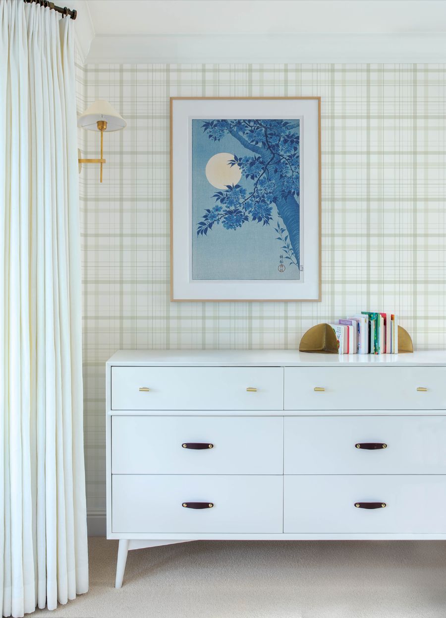 Purchase 4192-83408 Chesapeake Wallpaper, Burgess Light Green Plaid - Plaid & Stripe1