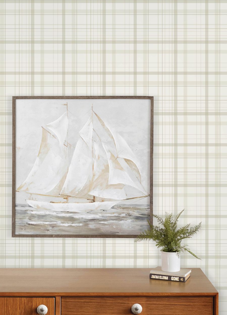 Purchase 4192-83408 Chesapeake Wallpaper, Burgess Light Green Plaid - Plaid & Stripe12