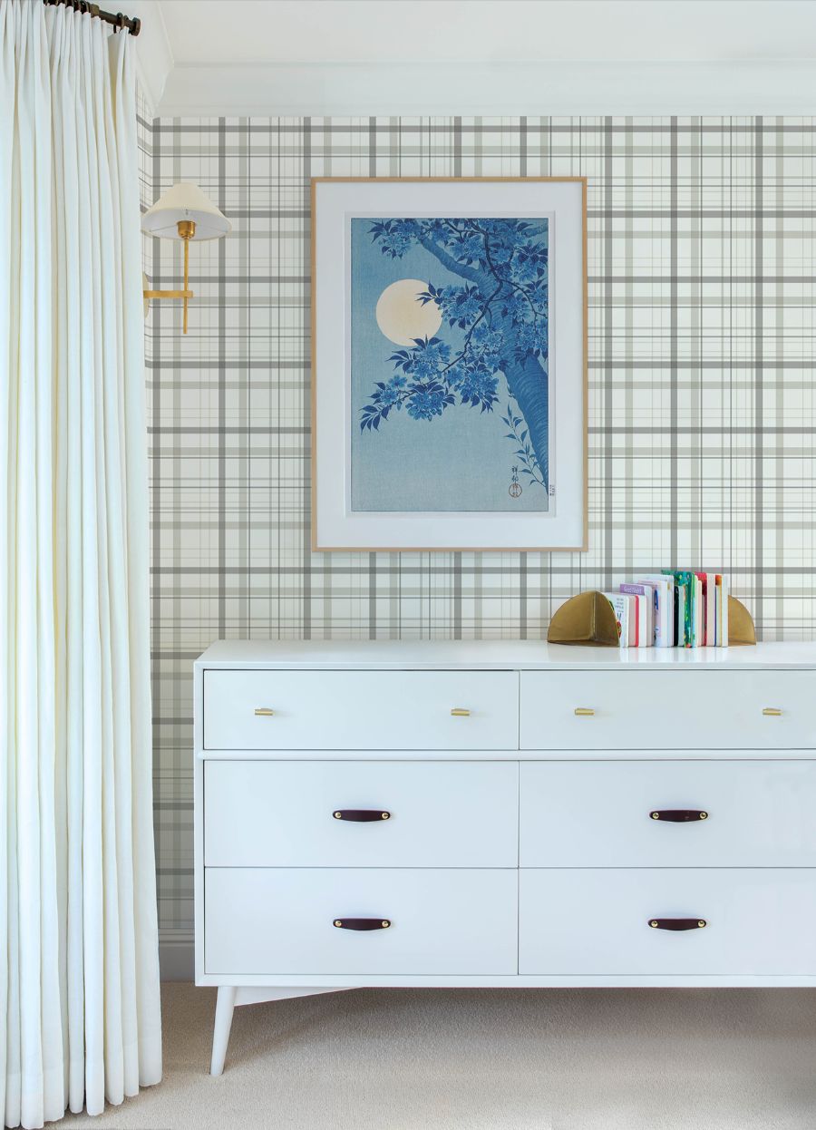 Purchase 4192-83409 Chesapeake Wallpaper, Burgess Charcoal Plaid - Plaid & Stripe1