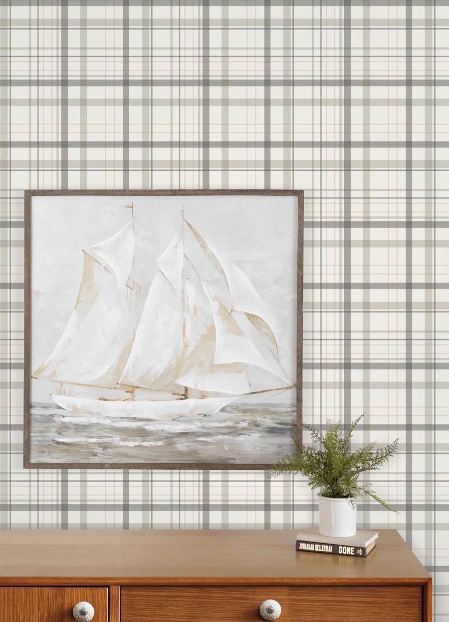 Purchase 4192-83409 Chesapeake Wallpaper, Burgess Charcoal Plaid - Plaid & Stripe12