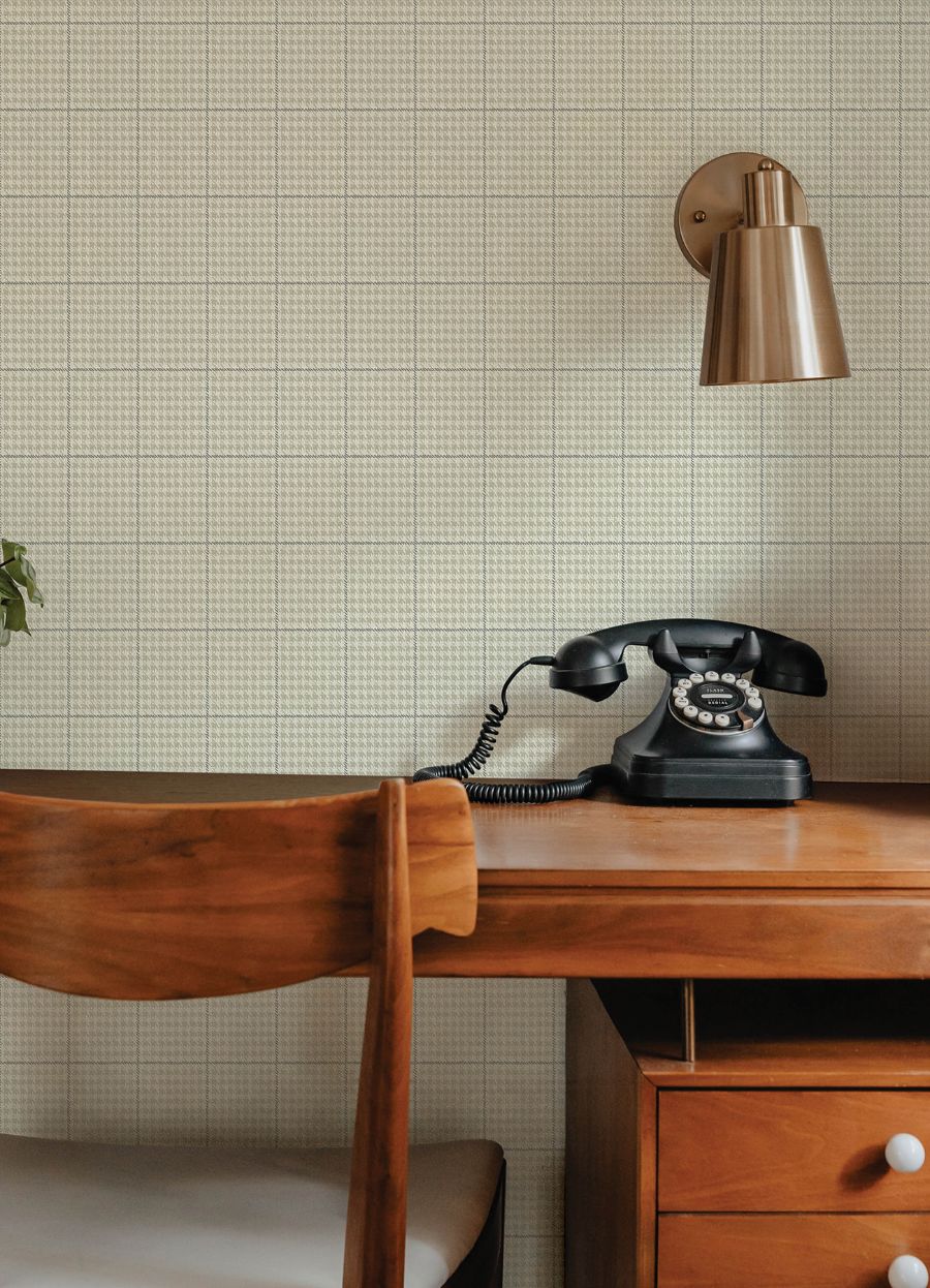 Purchase 4192-83414 Chesapeake Wallpaper, Prescott Taupe Glen Check - Plaid & Stripe1