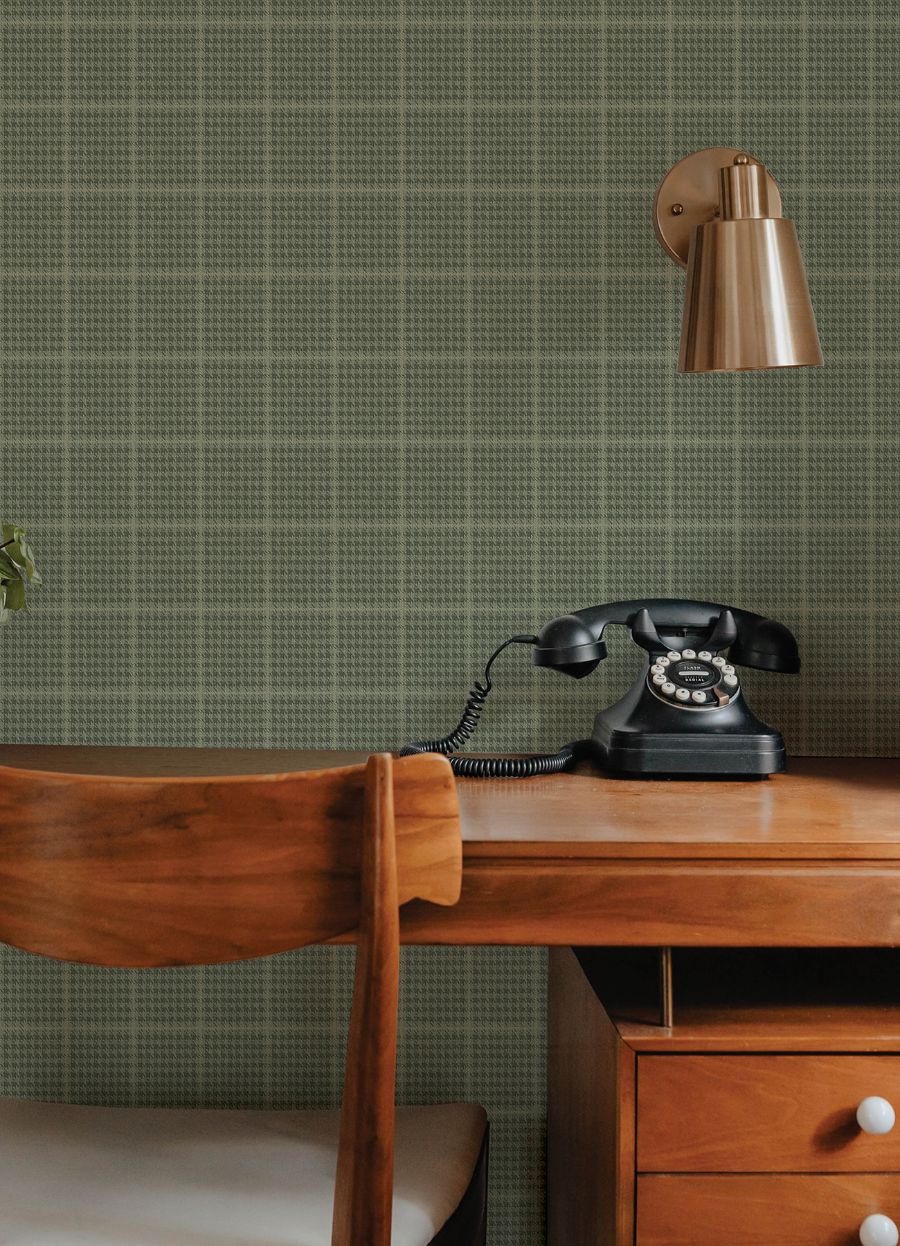 Purchase 4192-83415 Chesapeake Wallpaper, Prescott Dark Green Glen Check - Plaid & Stripe1