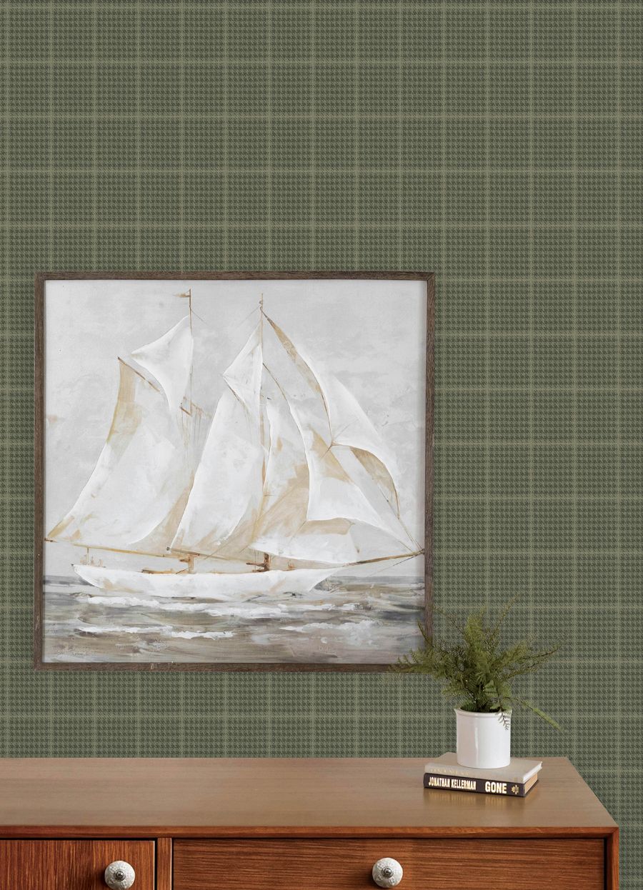 Purchase 4192-83415 Chesapeake Wallpaper, Prescott Dark Green Glen Check - Plaid & Stripe12