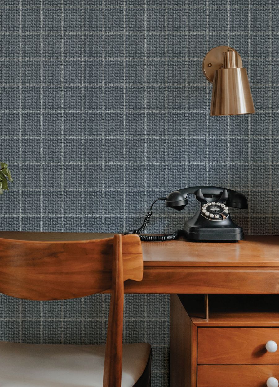 Purchase 4192-83416 Chesapeake Wallpaper, Prescott Navy Glen Check - Plaid & Stripe1