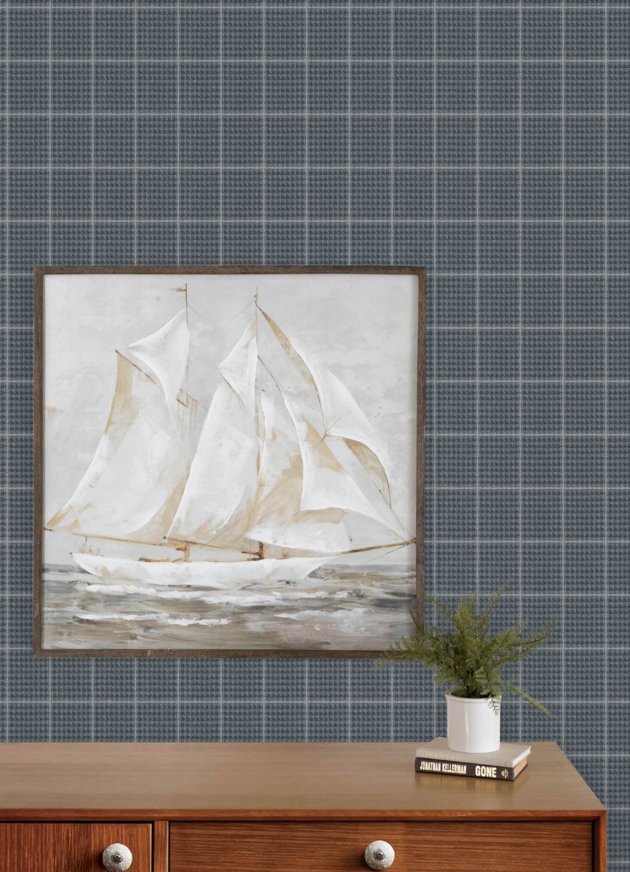 Purchase 4192-83416 Chesapeake Wallpaper, Prescott Navy Glen Check - Plaid & Stripe12