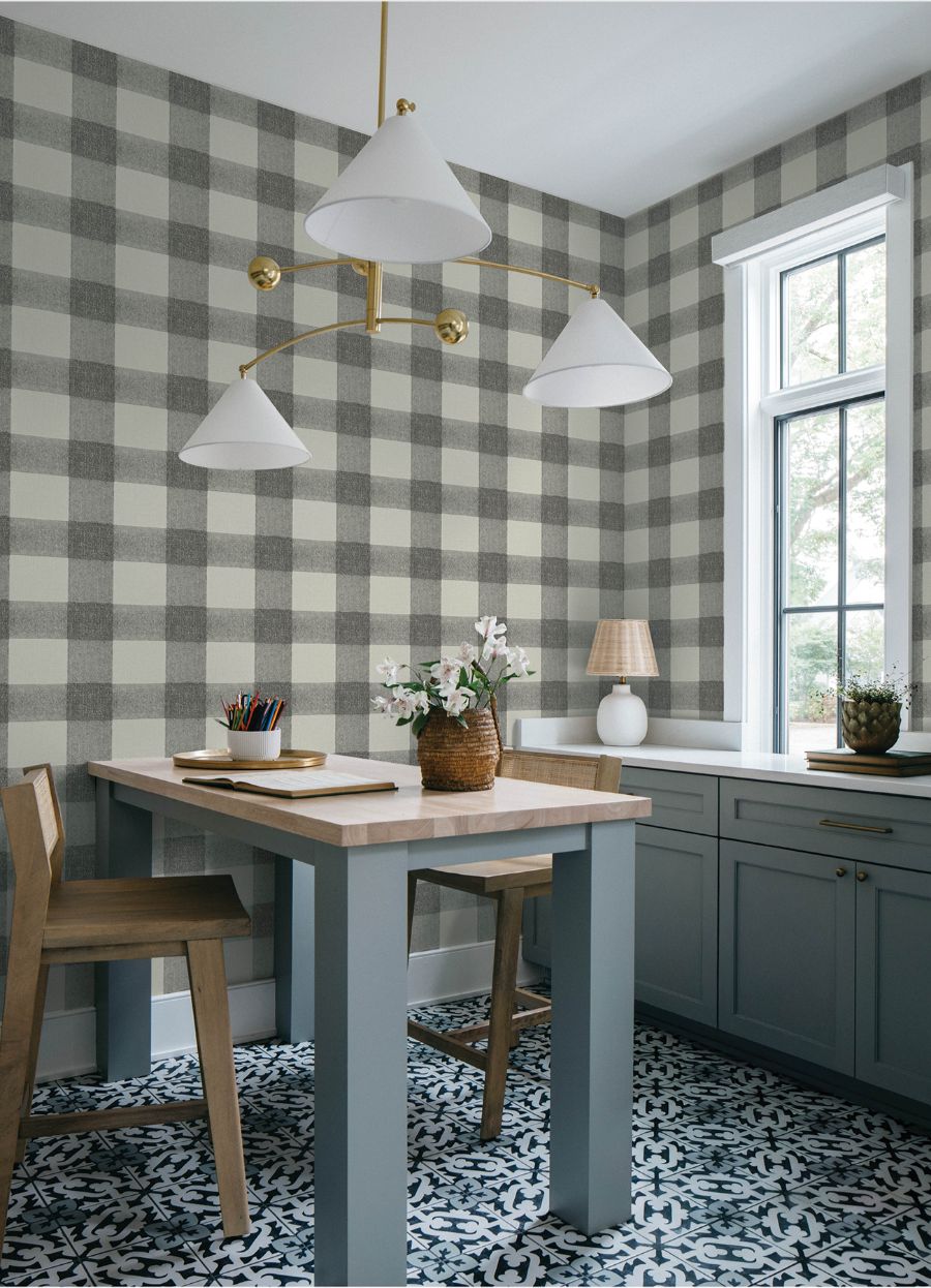Purchase 4192-83421 Chesapeake Wallpaper, Thorpe Charcoal Plaid - Plaid & Stripe1