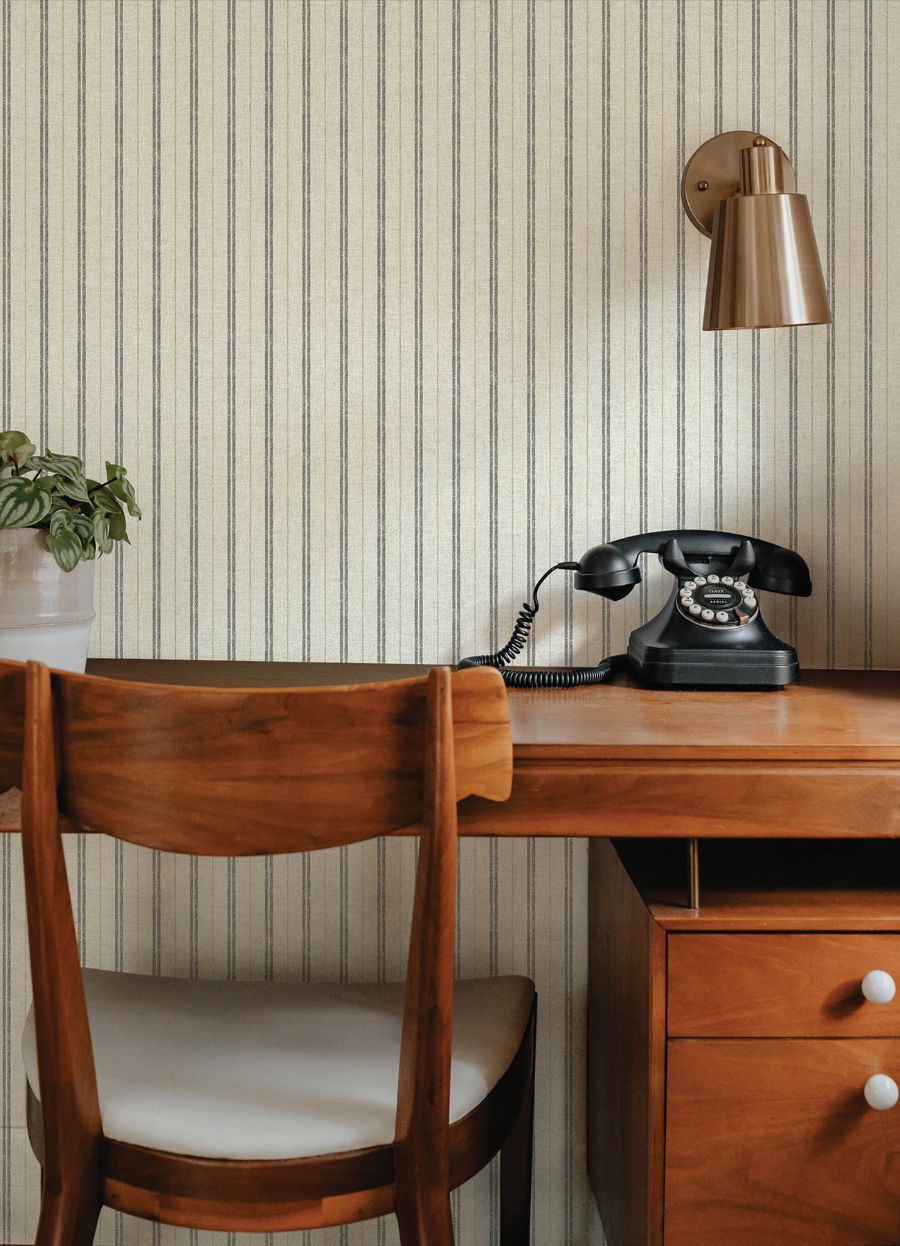 Purchase 4192-83429 Chesapeake Wallpaper, Harville Black Double Stripe - Plaid & Stripe1