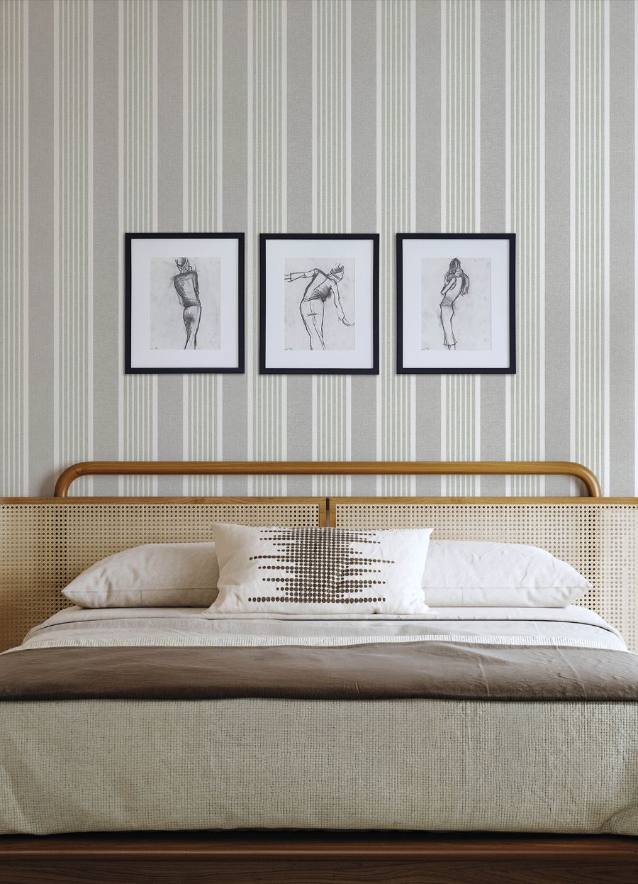 Purchase 4192-83432 Chesapeake Wallpaper, Bingley Green Embellished Stripe - Plaid & Stripe1