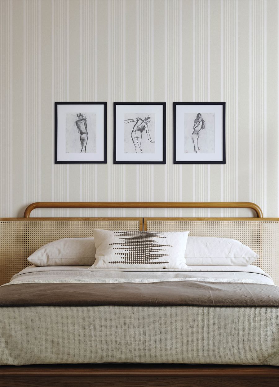 Purchase 4192-83433 Chesapeake Wallpaper, Bingley Beige Embellished Stripe - Plaid & Stripe1