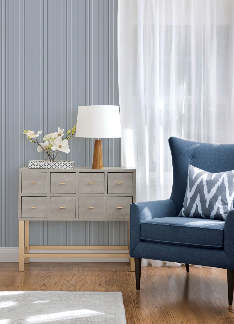 Purchase 4192-83452 Chesapeake Wallpaper, Lascelle Light Blue Modern Pinstripe - Plaid & Stripe1
