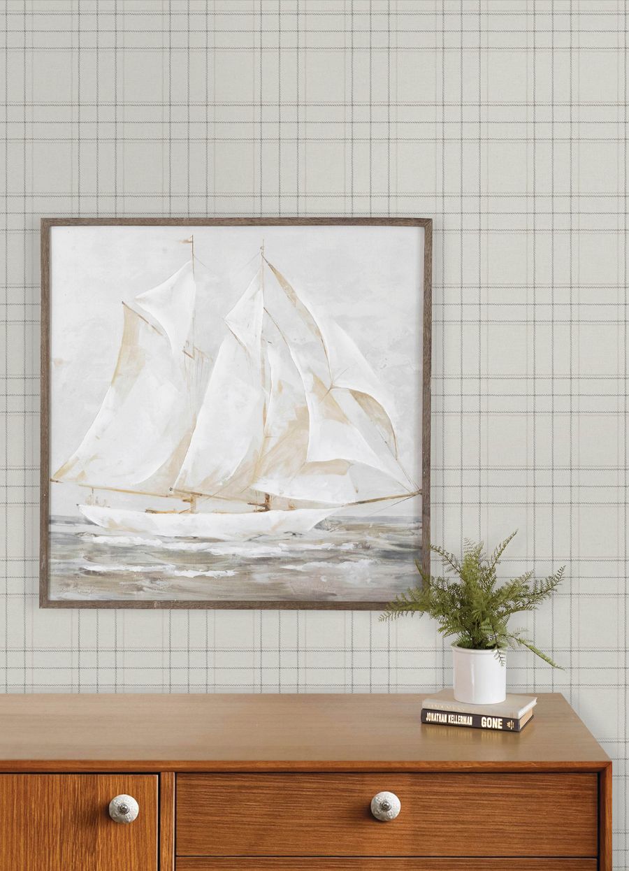 Purchase 4192-83455 Chesapeake Wallpaper, Fox Hollow Ivory Dashed Plaid - Plaid & Stripe12