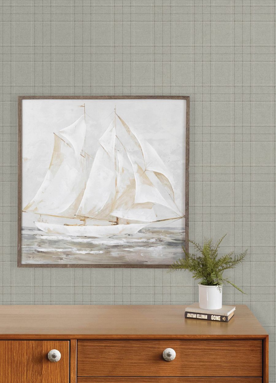 Purchase 4192-83456 Chesapeake Wallpaper, Fox Hollow Light Grey Dashed Plaid - Plaid & Stripe12