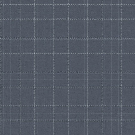 Purchase 4192-83458 Chesapeake Wallpaper, Fox Hollow Dark Blue Dashed Plaid - Plaid & Stripe
