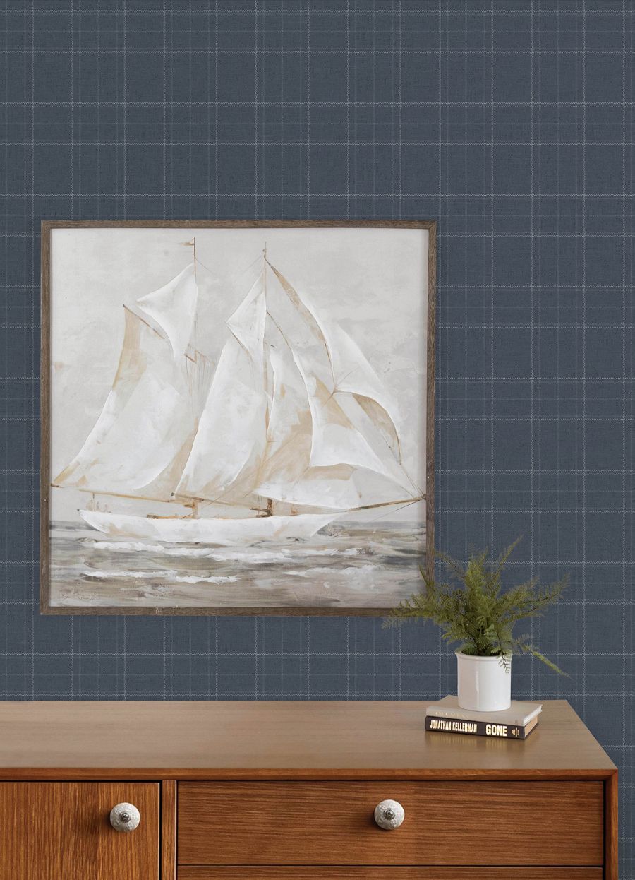 Purchase 4192-83458 Chesapeake Wallpaper, Fox Hollow Dark Blue Dashed Plaid - Plaid & Stripe12