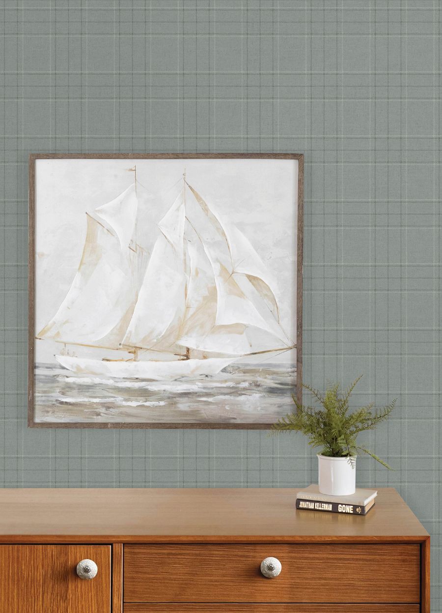 Purchase 4192-83459 Chesapeake Wallpaper, Fox Hollow Turquoise Dashed Plaid - Plaid & Stripe12