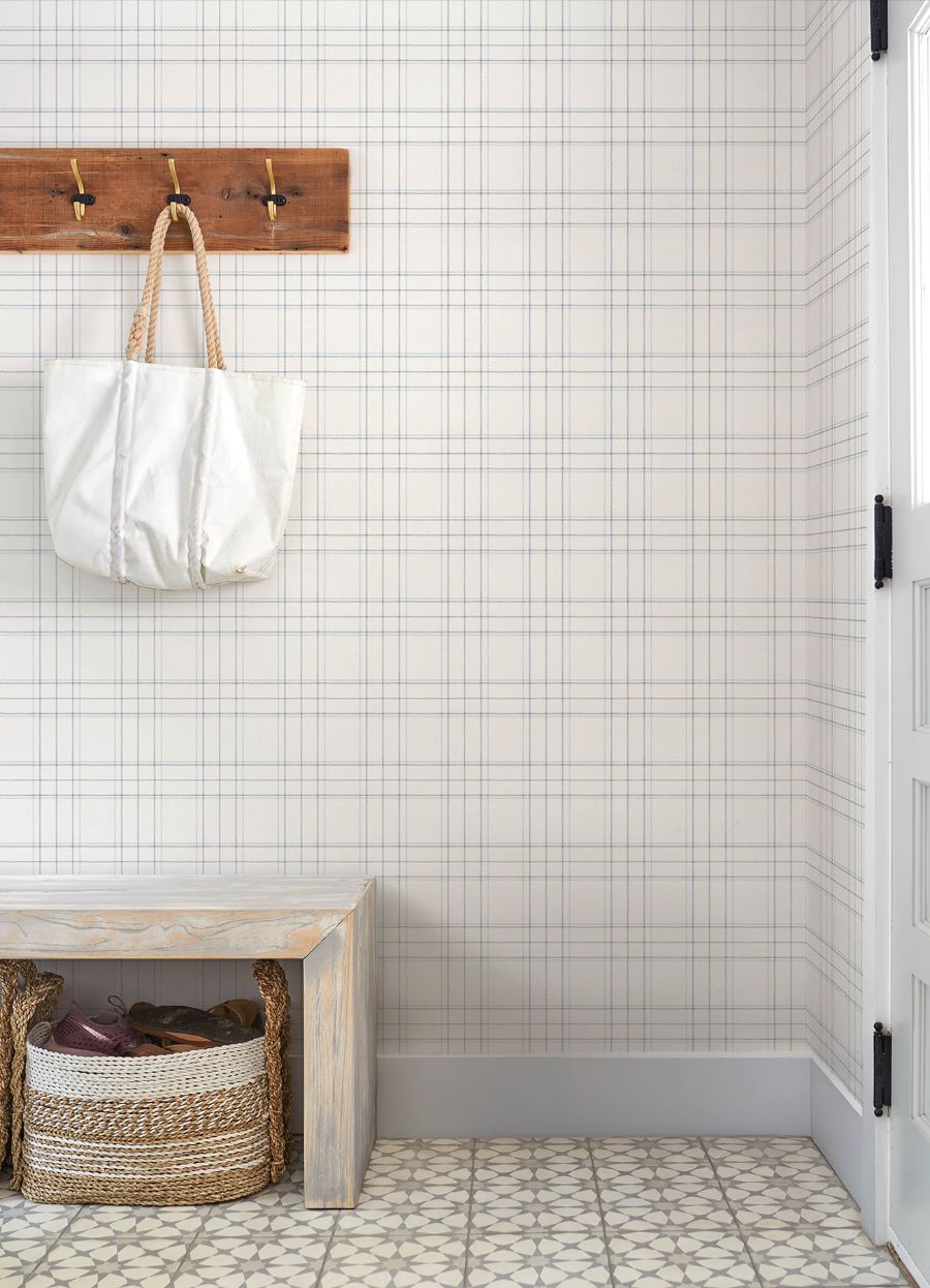Purchase 4192-83460 Chesapeake Wallpaper, Fox Hollow White Dashed Plaid - Plaid & Stripe1
