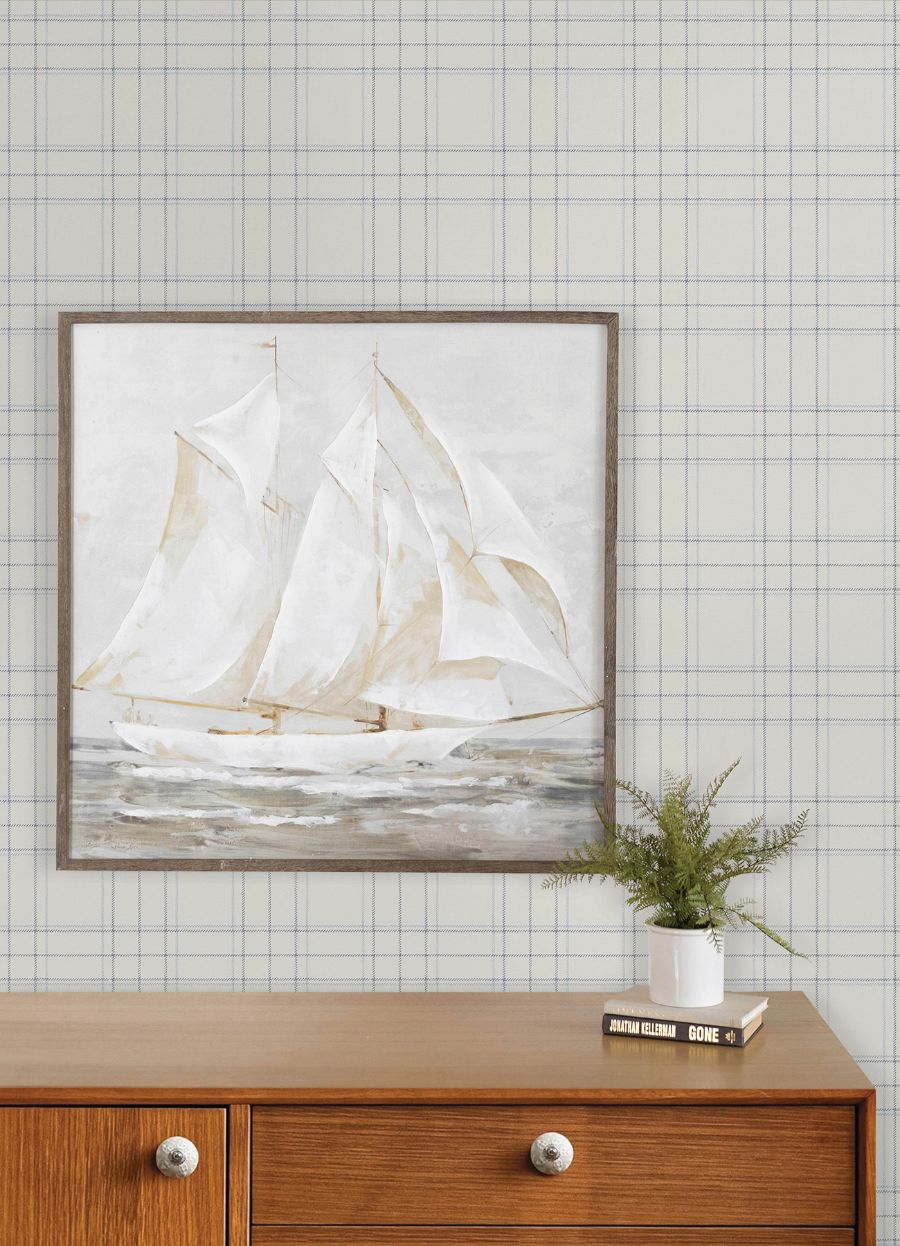 Purchase 4192-83460 Chesapeake Wallpaper, Fox Hollow White Dashed Plaid - Plaid & Stripe12