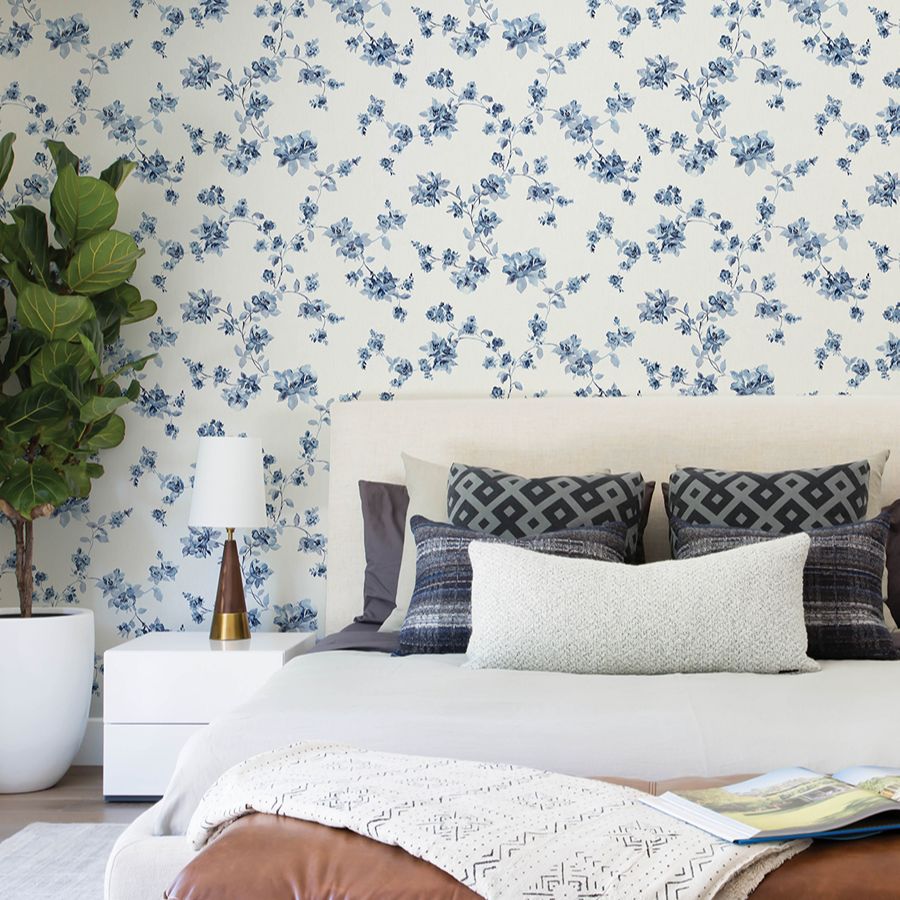 Purchase 4199-24481 Chesapeake Wallpaper, Festival Floral Blue Trailing - Modern Farmhouse12
