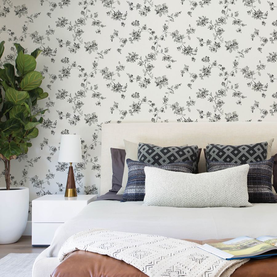 Purchase 4199-24482 Chesapeake Wallpaper, Festival Floral Charcoal Trailing - Modern Farmhouse12