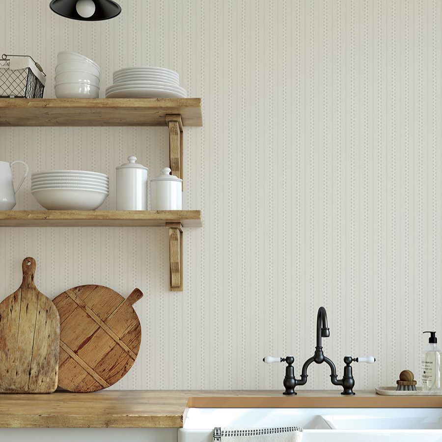 Purchase 4199-27781 Chesapeake Wallpaper, Curtis Khaki Embellished Stripe - Modern Farmhouse1