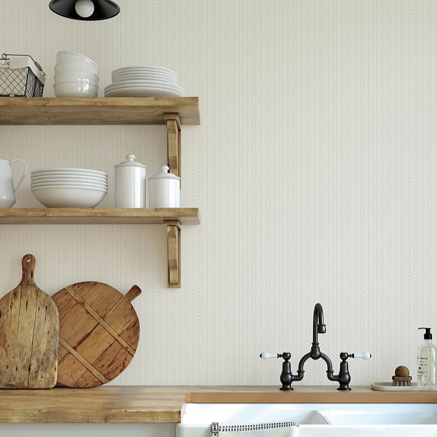Purchase 4199-27782 Chesapeake Wallpaper, Curtis Beige Embellished Stripe - Modern Farmhouse1