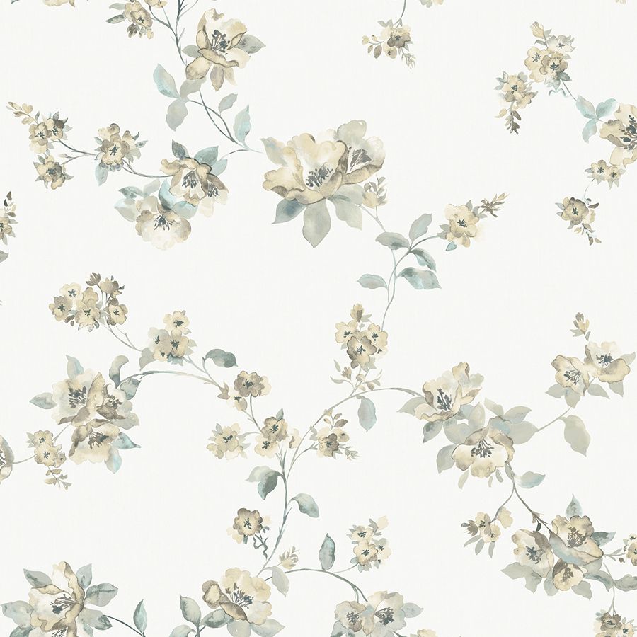 Purchase 4199-27784 Chesapeake Wallpaper, Festival Floral Aqua Trailing - Modern Farmhouse