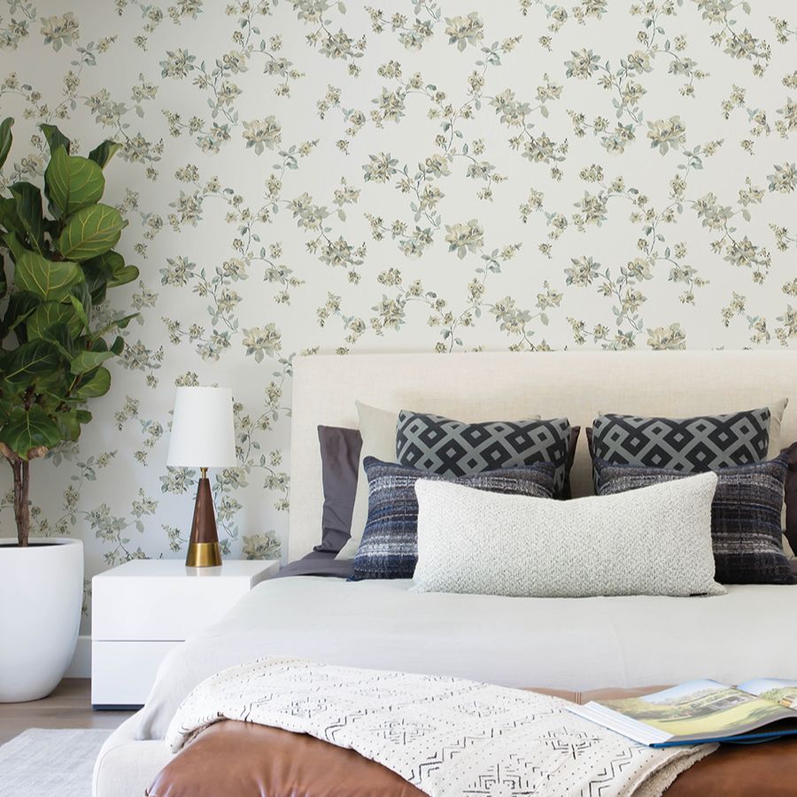 Purchase 4199-27784 Chesapeake Wallpaper, Festival Floral Aqua Trailing - Modern Farmhouse12